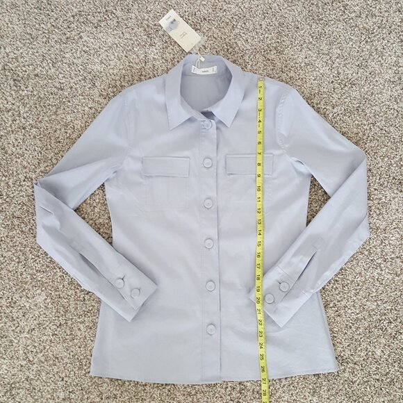 Mango Fitted Cotton Poplin Shirt Button Down Up Blue Office Work Business Casual - Picture 9 of 14